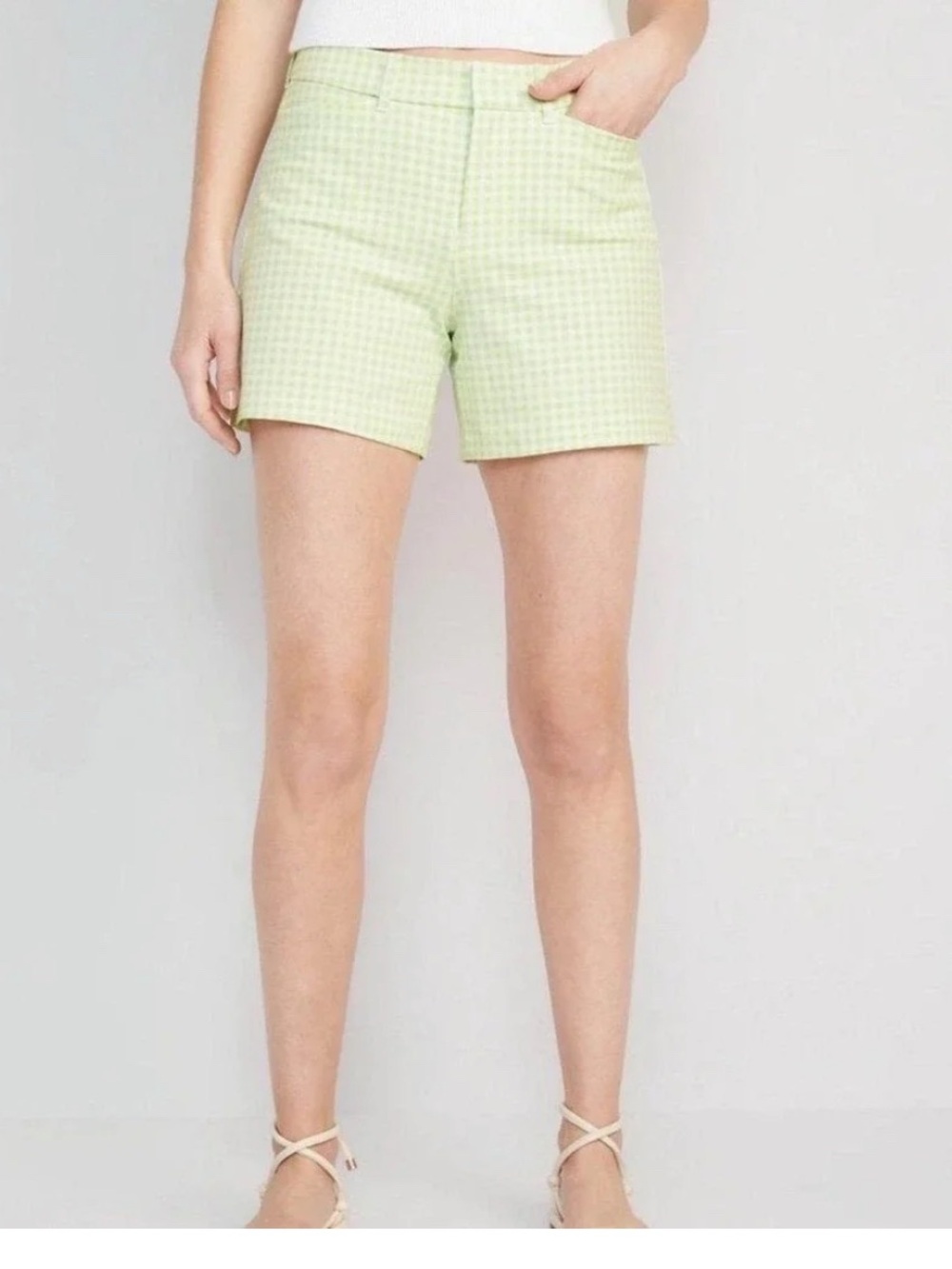 Old Navy high waisted pixie Lightweight Green Gingham Shorts size 12